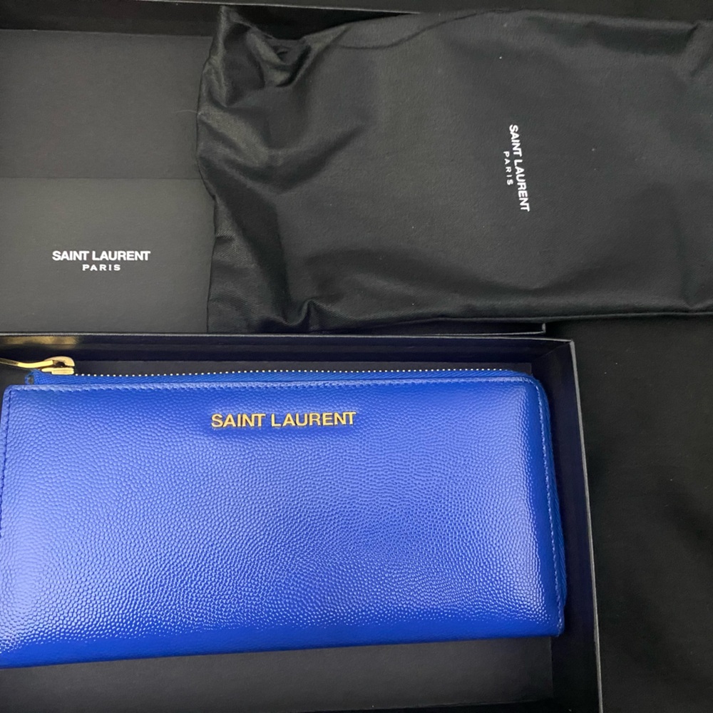 SAINT LAURENT | YSL Blue Leather Zip-Around Continental Wallet